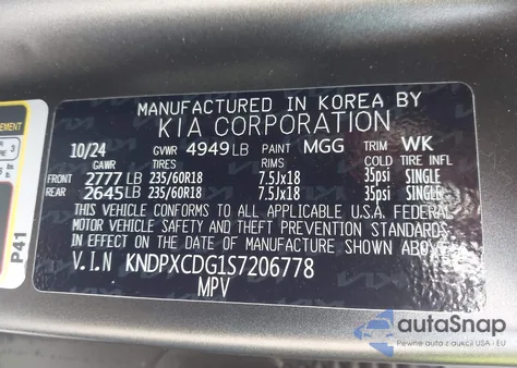 2025 Kia Sportage Hybrid Sx-Prestige z USA, uszkodzony, nr VIN KNDPXCDG1S7206778